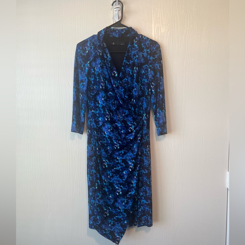 Blue floral dress.